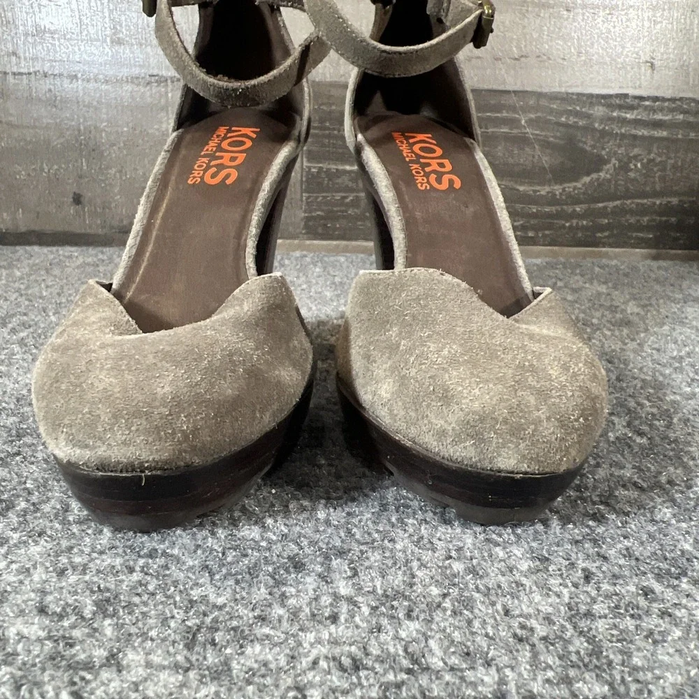 MICHAEL Michael Kors Brown Leather Suede Platform Ankle Strap Heels Size 5.5 M